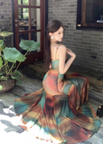 New Fashion Elegant Colorful Design Mermaid Spaghetti Strap Dress HZ1024