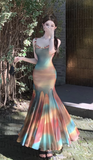 New Fashion Elegant Colorful Design Mermaid Spaghetti Strap Dress HZ1024