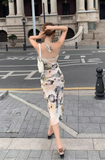 Stylish Elegant V-neck Floral Design Slim Halter Dress HZ1024