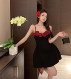 Stylish Sexy Rose Flower Design Spaghetti Strap Dress HZ1024