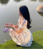 New Fashion Floral Design Lace Short Sleeve Puffy Dress HZ1024