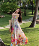New Stylish Floral Design Beach Holiday Spaghetti Strap Dress HZ1024