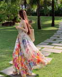 New Stylish Floral Design Beach Holiday Spaghetti Strap Dress HZ1024