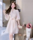 New Simple Fashion Puff Sleeves Design A-Line Dress HZ1024