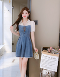 New Simple Fashion Short Sleeves Design A-Line Denim Dress HZ1024