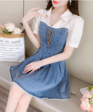 New Simple Fashion Short Sleeves Design A-Line Denim Dress HZ1024