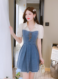 New Simple Fashion Short Sleeves Design A-Line Denim Dress HZ1024