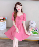 New Fashion Short Sleeves Rose Pink Design A-Line Dress HZ1024