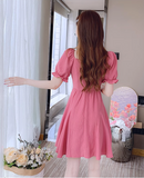 New Fashion Short Sleeves Rose Pink Design A-Line Dress HZ1024