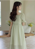 New Simple Fashion Green Short Sleeve Design A-Line Long Dress HZ1024