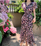 New Fashion Floaral Design V-neck Short Sleeves Mermaid Slim Long Dress HZ1024