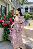 New Fashion Floaral Design V-neck Short Sleeves Mermaid Slim Long Dress HZ1024
