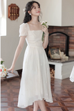 New Fashion Simple Creamy White Short Sleeves Design Women Long Dress HZ1024