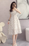 New Fashion Simple Floral Short Sleeves Design Women Slim Dress HZ1024