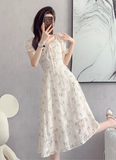 New Fashion Simple Floral Short Sleeves Design Women Slim Dress HZ1024