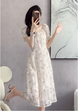 New Fashion Simple Floral Short Sleeves Design Women Slim Dress HZ1024