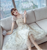 Simple Fashion Floral Short Sleeves Design Chiffon Women Dress HZ1024