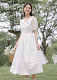 Simple Elegant Floral Design Short Sleeves Women Long Dress HZ1024