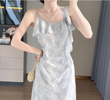 New Simple Elegant Floral Design Cardigan Spaghetti Strap Dress HZ1024