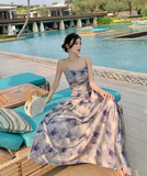 New Simple Elegant Floral Design Beach Holiday Spaghetti Strap Dress HZ1024