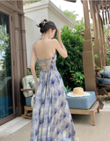 New Simple Elegant Floral Design Beach Holiday Spaghetti Strap Dress HZ1024