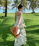 New Simple Elegant Floral Irregular Design Beach Holiday Spaghetti Strap Dress HZ1024