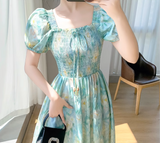 Simple Elegant Floral Design Short Sleeves Halter Dress HZ1024