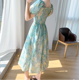 Simple Elegant Floral Design Short Sleeves Halter Dress HZ1024