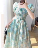 Simple Elegant Floral Design Short Sleeves Halter Dress HZ1024