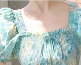 Simple Elegant Floral Design Short Sleeves Halter Dress HZ1024