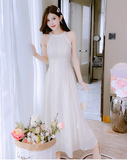 New Simple Elegant Women White Design High-waisted Halter Dress HZ1024