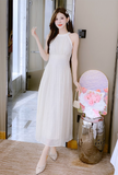 New Simple Elegant Women White Design High-waisted Halter Dress HZ1024