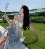 Simple Fashion Women Floaral Design Beach Holiday Halter Dress HZ1024