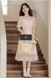 Vintage Women Floral Design A-Line Chiffon Short Sleeves Dress HZ1024