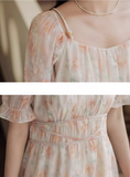 Vintage Women Floral Design A-Line Chiffon Short Sleeves Dress HZ1024
