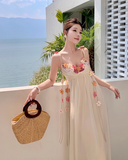 Simple Fashion Women Floral Design A-Line Spaghetti Strap Dress HZ1024
