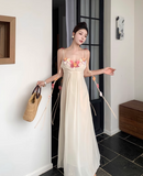 Simple Fashion Women Floral Design A-Line Spaghetti Strap Dress HZ1024