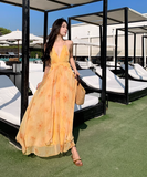 New Fashion Women Yellow Floral Design A-Line Halter Dress HZ1024