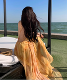 New Fashion Women Yellow Floral Design A-Line Halter Dress HZ1024