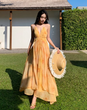 New Fashion Women Yellow Floral Design A-Line Halter Dress HZ1024