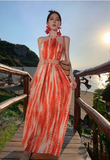 Bohemian Style Women Unique Design Sense Red A-Line Halter Dress HZ1024