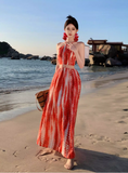 Bohemian Style Women Unique Design Sense Red A-Line Halter Dress HZ1024