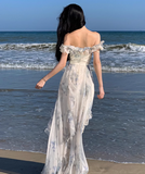 New Fashion Women Floral Falbala Design A-Line Beach Holiday Spaghetti Strap Dress HZ1024