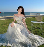 New Fashion Women Floral Falbala Design A-Line Beach Holiday Spaghetti Strap Dress HZ1024