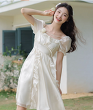 New Fashion Women White Floral Design A-Line Short Sleeves Dress HZ1024