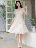 New Fashion Women White Floral Design A-Line Short Sleeves Dress HZ1024