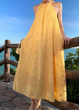 Simple Fashion Women Yellow Floral Design A-Line Halter Dress HZ1024