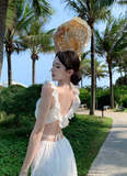 Simple Fashion White Floral Design Ruffled Collar A-Line Dress HZ1024