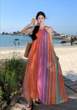 Simple Colorful Striped Design Beach Holiday A-Line Halter Dress HZ1024
