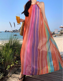 Simple Colorful Striped Design Beach Holiday A-Line Halter Dress HZ1024